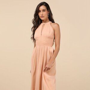 Lulus Sintra Peach Pleated Backless Maxi Dress Pink - Size L